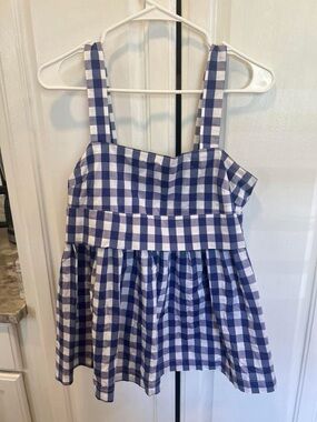 Tuckernuck Blue and White Gingham Peplum Tank Top